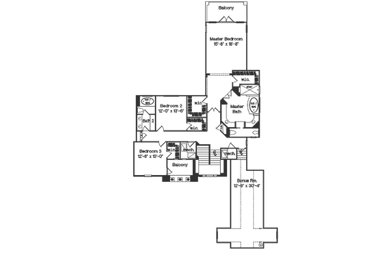 Floor Plan - Upper Floor for European House Plan #135-156 - 3 bed, 3 bath