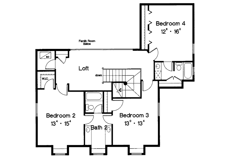 House Blueprint - Floor Plan - Upper Floor for Classical House Plan #417-617 - 4 bed, 3.5 bath