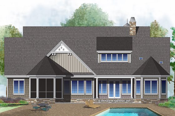 Exterior - Rear Elevation 1 for Ranch House Plan #929-1007 - 4 bed, 4 bath