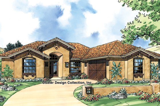 Exterior - Front Elevation 3 for Mediterranean House Plan #930-304 - 3 bed, 2 bath