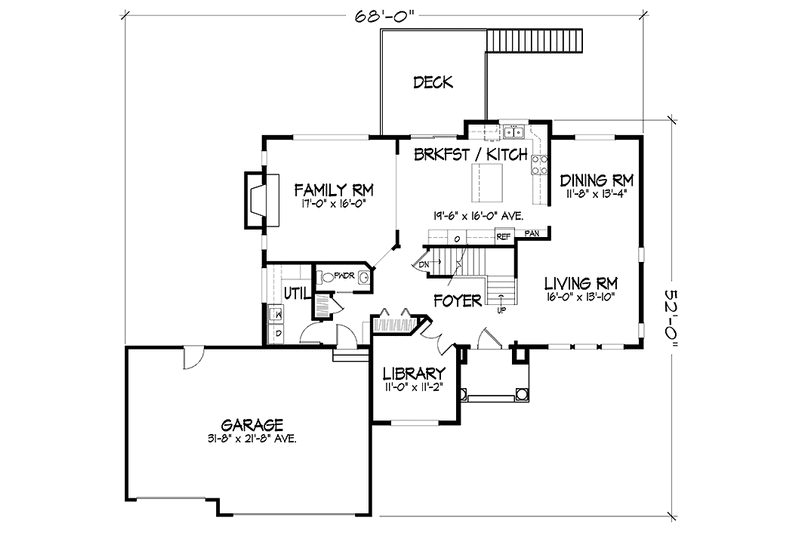 Home Plan - Floor Plan - Main Floor for European House Plan #320-1441 - 4 bed, 2.5 bath