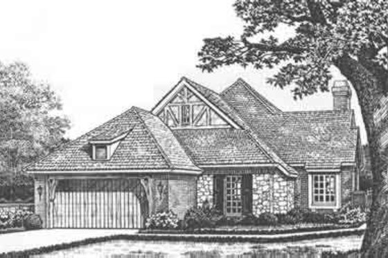 Exterior - Front Elevation for Tudor House Plan #310-481 - 2 bed, 2 bath