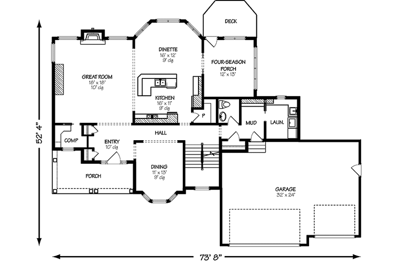 Home Plan - Floor Plan - Main Floor for European House Plan #320-1494 - 3 bed, 2.5 bath