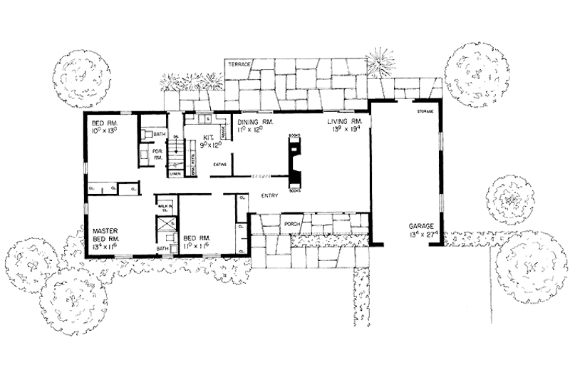 House Plan Design - Floor Plan - Main Floor for Ranch House Plan #72-558 - 3 bed, 2 bath