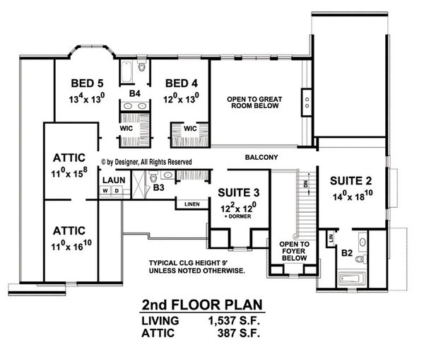 House Design - European Floor Plan - Upper Floor Plan #20-2276
