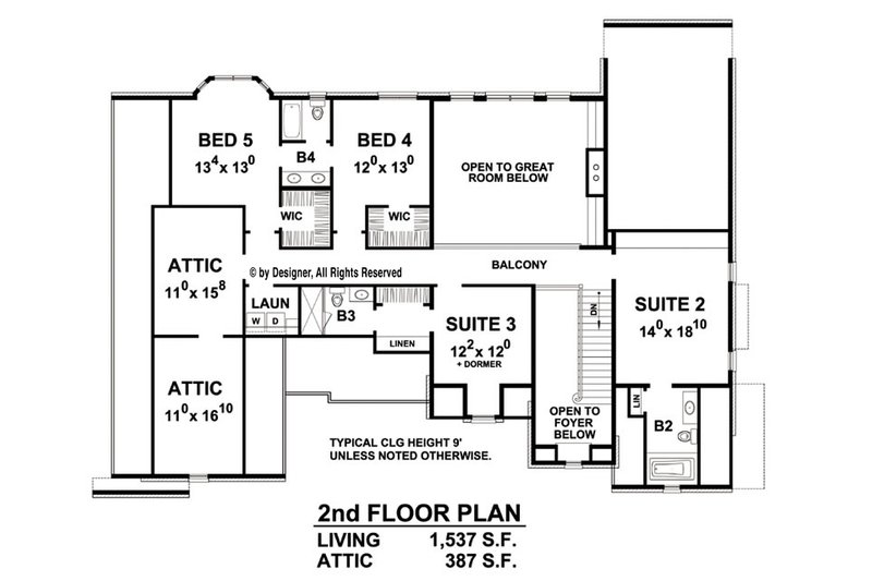 House Blueprint - Floor Plan - Upper Floor for European House Plan #20-2276 - 5 bed, 5.5 bath
