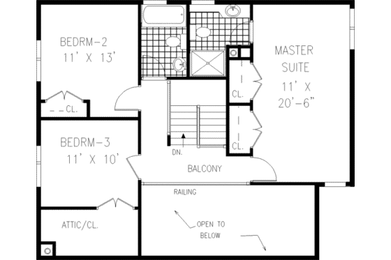 Floor Plan - Upper Floor for Cottage House Plan #3-167 - 3 bed, 3 bath