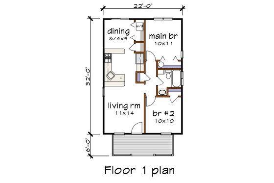 Floor Plan - Main Floor for Cottage House Plan #79-102 - 2 bed, 1 bath
