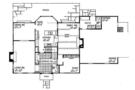 Floor Plan - Main Floor for Colonial House Plan #72-664 - 4 bed, 2 bath