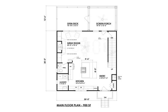 Floor Plan - Main Floor for Farmhouse House Plan #30-351 - 3 bed, 3.5 bath