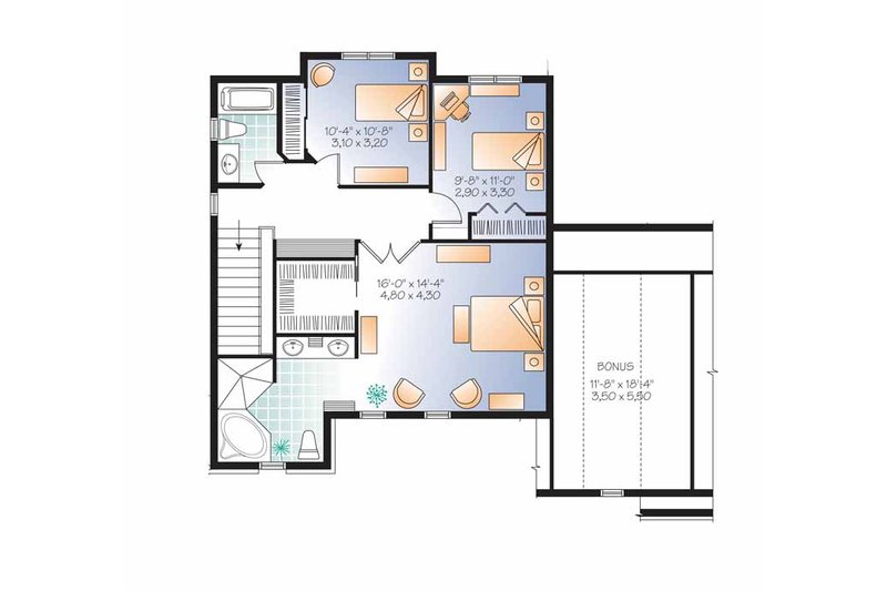 House Design - Floor Plan - Upper Floor for Country House Plan #23-2558 - 3 bed, 2.5 bath