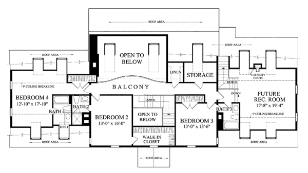 Architectural House Design - Colonial Floor Plan - Upper Floor Plan #137-345