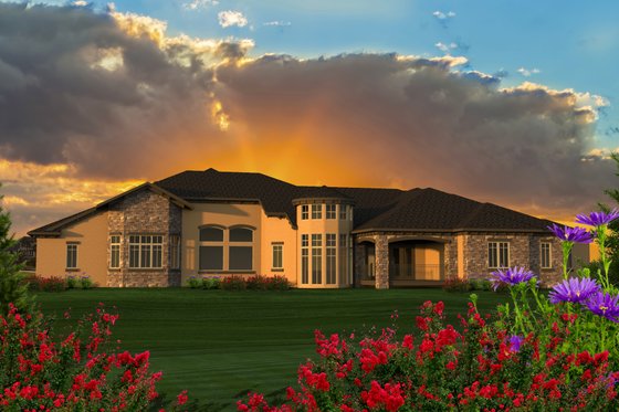 Exterior - Rear Elevation for Ranch House Plan #70-1234 - 4 bed, 4.5 bath