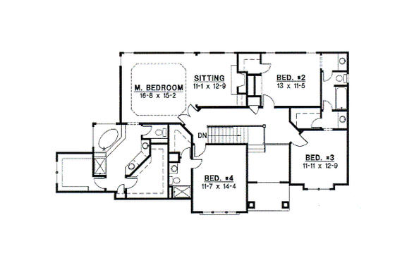 Floor Plan - Upper Floor for Traditional House Plan #67-244 - 4 bed, 4 bath