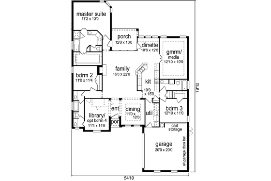 Floor Plan - Main Floor for European House Plan #84-484 - 3 bed, 3 bath