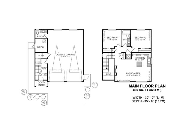 Home Plan - Floor Plan - Main Floor for Farmhouse House Plan #1100-163 - 2 bed, 1.5 bath