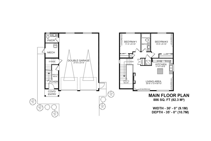 Home Plan - Floor Plan - Main Floor for Farmhouse House Plan #1100-163 - 2 bed, 1.5 bath