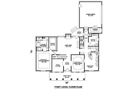 Floor Plan - Main Floor for Southern House Plan #81-1085 - 4 bed, 3.5 bath