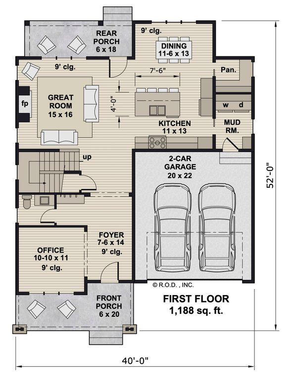 House Blueprint - Bungalow Floor Plan - Main Floor Plan #51-1355