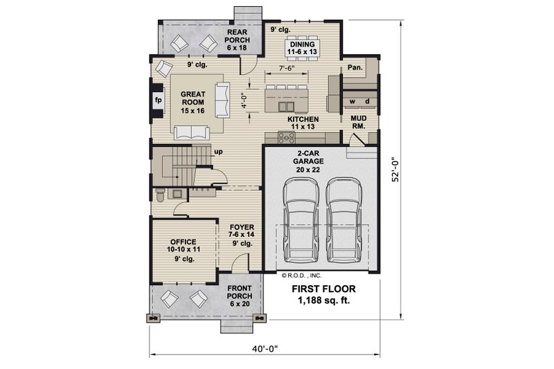 House Blueprint - Floor Plan - Main Floor for Bungalow House Plan #51-1355 - 3 bed, 2.5 bath