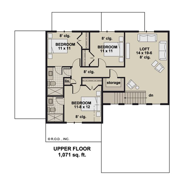 Farmhouse Floor Plan - Upper Floor Plan #51-1371