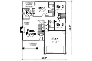 Floor Plan - Main Floor for Craftsman House Plan #20-2233 - 3 bed, 2 bath