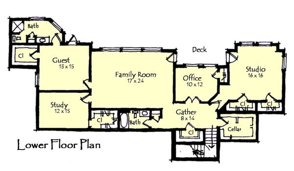 Craftsman Floor Plan - Lower Floor Plan #921-23