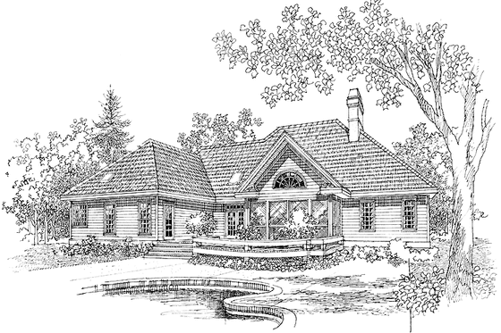 Exterior - Rear Elevation for Ranch House Plan #929-176 - 3 bed, 2 bath