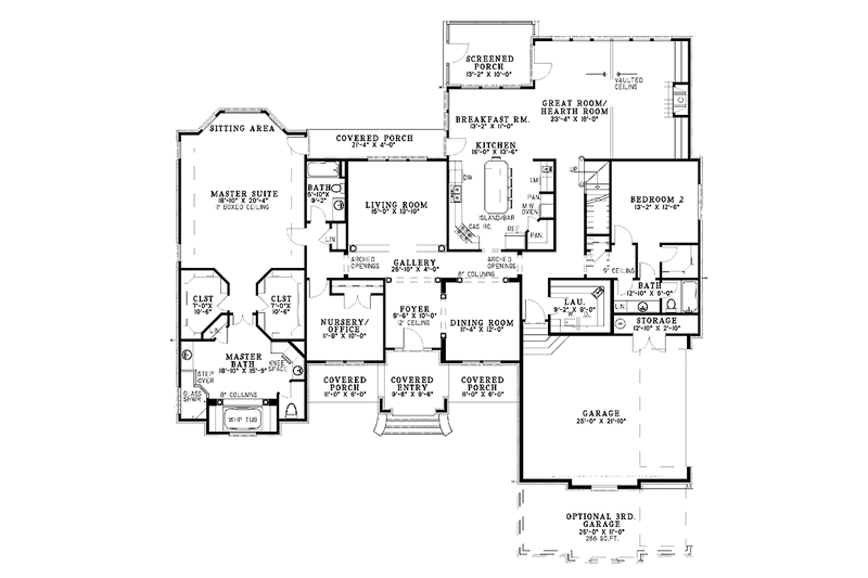 Home Plan - Floor Plan - Main Floor for Contemporary House Plan #17-2826 - 3 bed, 4 bath