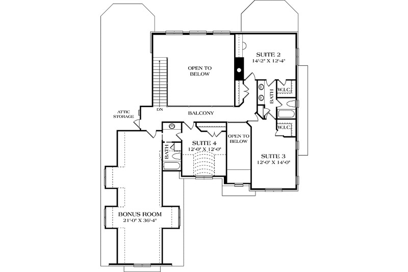 House Blueprint - Floor Plan - Upper Floor for European House Plan #453-561 - 4 bed, 3.5 bath