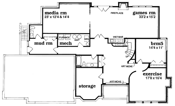 Architectural House Design - Traditional Floor Plan - Lower Floor Plan #47-894