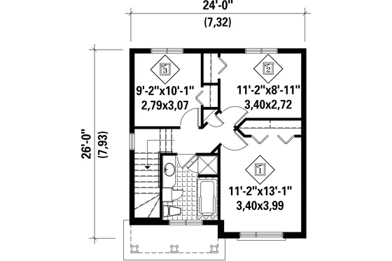 Floor Plan - Upper Floor for Contemporary House Plan #25-4435 - 3 bed, 1 bath