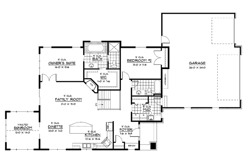 Home Plan - Floor Plan - Main Floor for European House Plan #51-604 - 2 bed, 2 bath