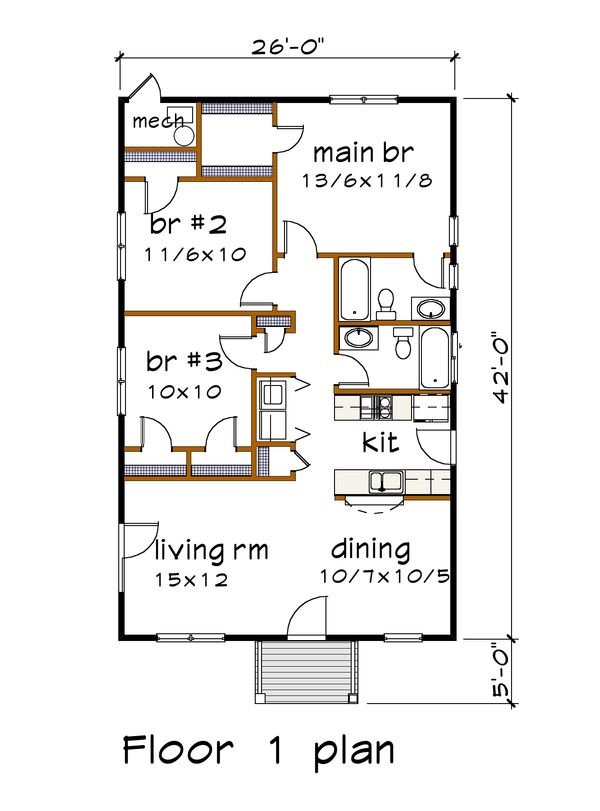 House Blueprint - Cottage Floor Plan - Main Floor Plan #79-114