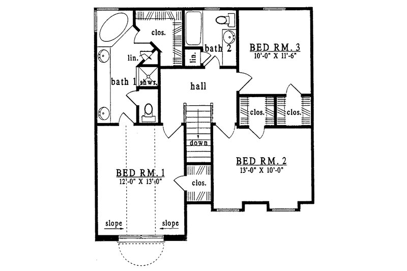 House Design - Floor Plan - Upper Floor for Country House Plan #42-492 - 3 bed, 2 bath