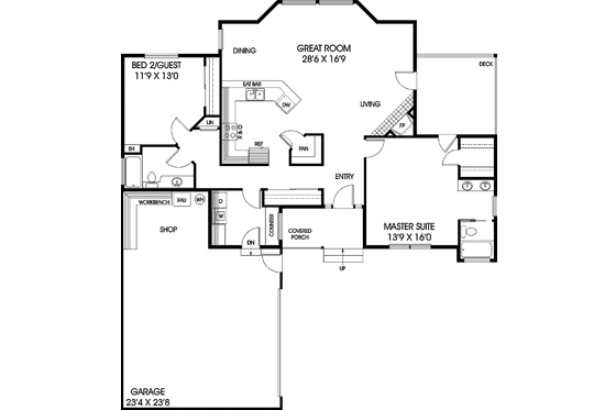 Floor Plan - Main Floor for Country House Plan #60-1008 - 2 bed, 2 bath