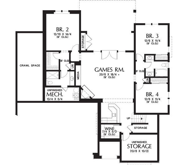 Architectural House Design - Craftsman Floor Plan - Lower Floor Plan #48-658