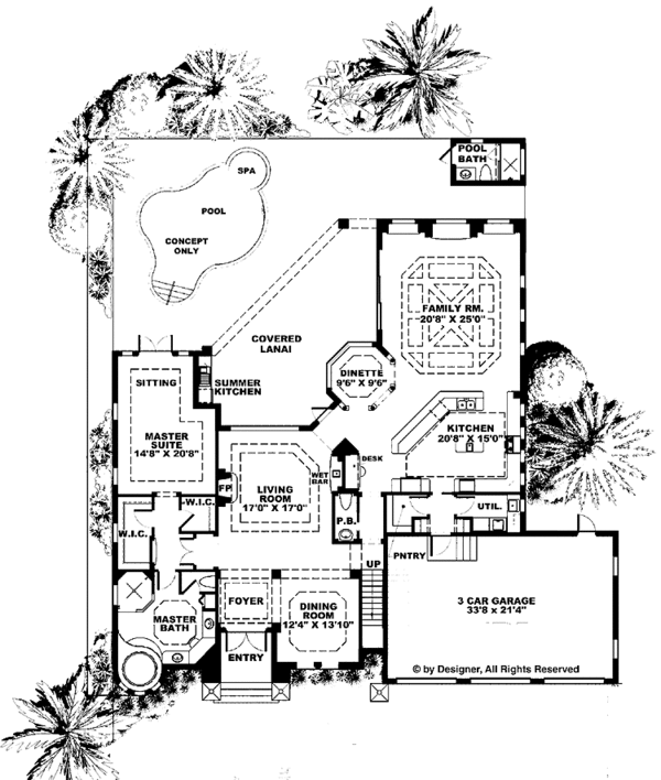 Architectural House Design - Mediterranean Floor Plan - Main Floor Plan #1017-36