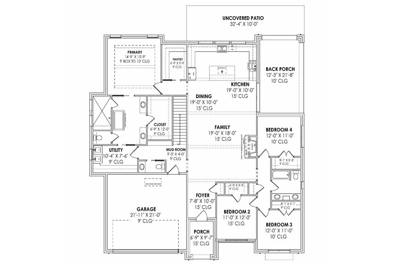 House Plan Design - Floor Plan - Main Floor 1 for Modern House Plan #1096-93 - 4 bed, 2.5 bath