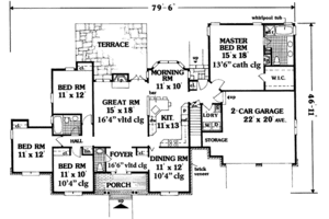 Floor Plan - Main Floor for Ranch House Plan #3-305 - 4 bed, 2.5 bath