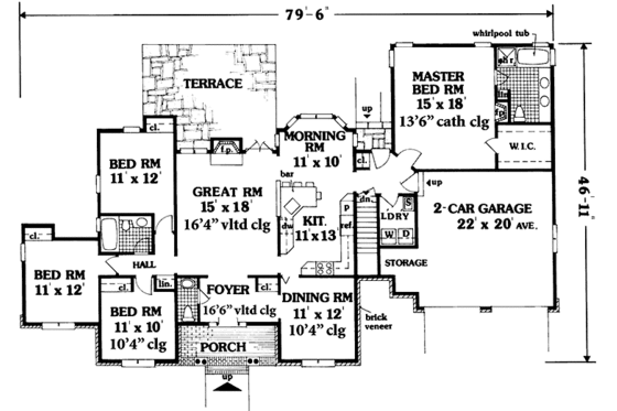Floor Plan - Main Floor for Ranch House Plan #3-305 - 4 bed, 2.5 bath