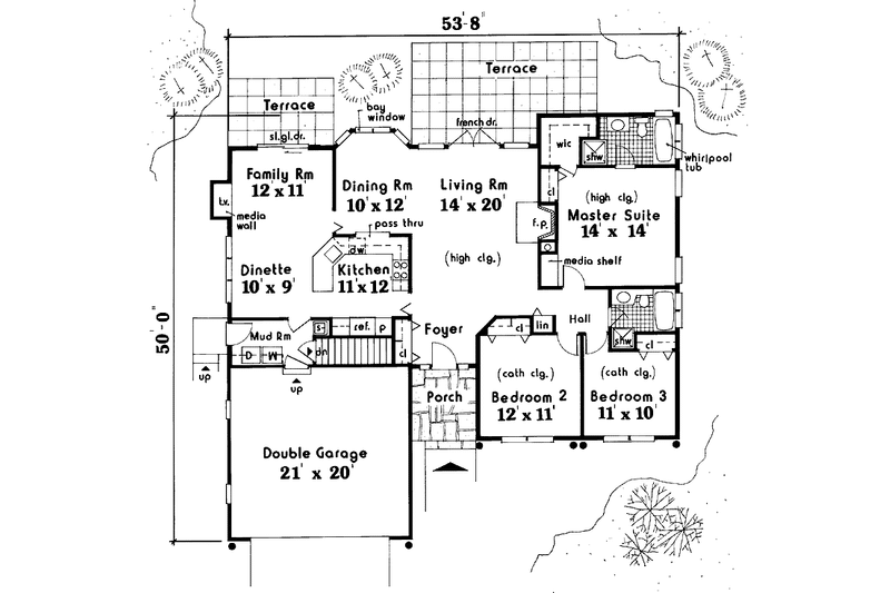 Architectural House Design - Floor Plan - Main Floor for Traditional House Plan #3-327 - 3 bed, 2 bath