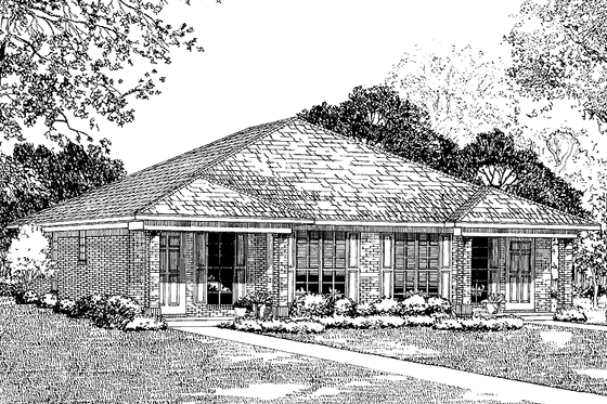 Exterior - Front Elevation 3 for Ranch House Plan #17-2980 - 4 bed, 2 bath