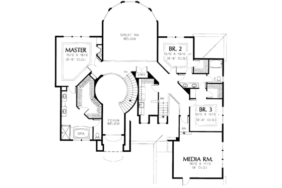 Floor Plan - Upper Floor for Mediterranean House Plan #48-837 - 5 bed, 3.5 bath