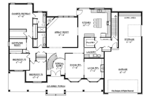 Floor Plan - Main Floor for Craftsman House Plan #1057-6 - 3 bed, 2 bath