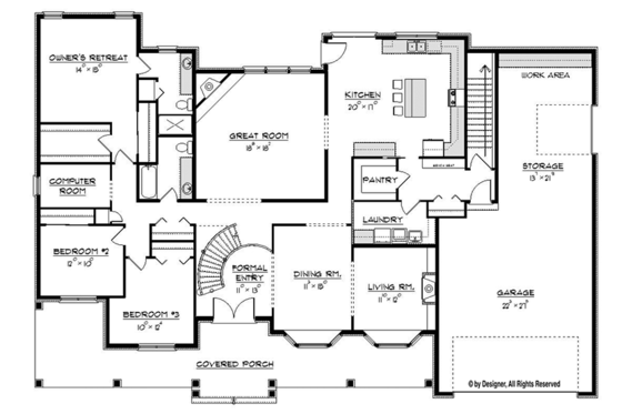 Floor Plan - Main Floor for Craftsman House Plan #1057-6 - 3 bed, 2 bath