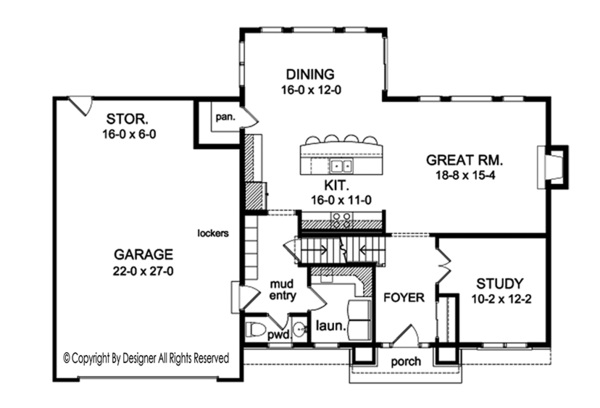 Architectural House Design - Colonial Floor Plan - Main Floor Plan #1010-155