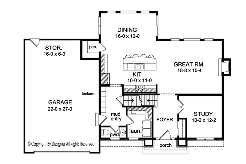 Architectural House Design - Floor Plan - Main Floor for Colonial House Plan #1010-155 - 4 bed, 2.5 bath