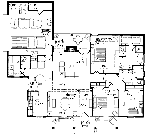 House Plan Design - Southern Floor Plan - Main Floor Plan #36-193