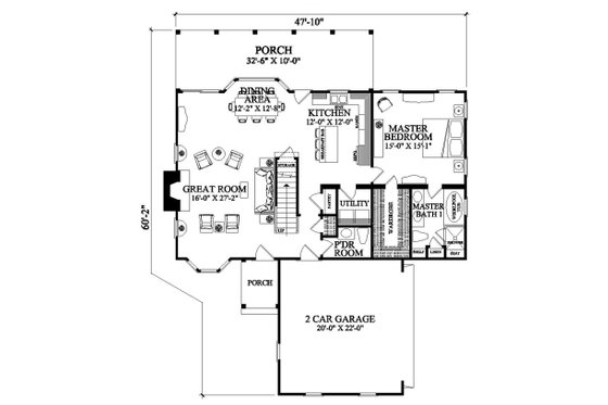 Country style house plan, main level floor plan